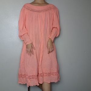 vintage peach crochet mumu gauzy midi dress
